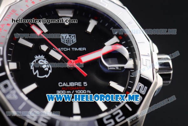 Tag Heuer Aquaracer Calibre 5 Match Timer Premier League Special Edition Miyota Quartz Stainless Steel Case/Bracelet with Black Dial and Stick Markers - Click Image to Close
